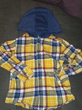 Carter's Yellow Navy Burgundy Plaid Hooded Button-Down Shirt